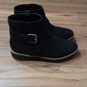 Naturalizer Black Suede Ankle Booties with Buckle Strap